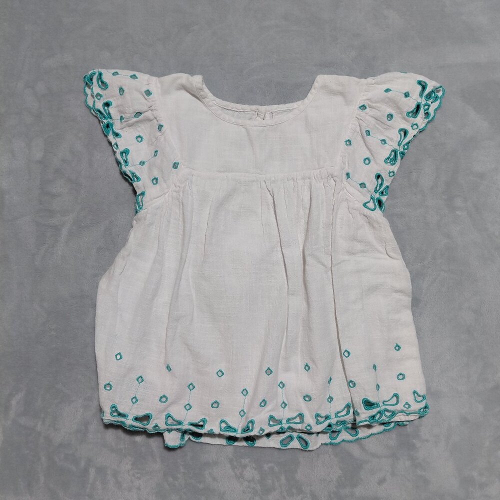Gauzy Layered 100% Cotton Embroidered Flutter Sleeve Top Girls 7/8 Cat & Jack